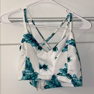 Floral Crop Top with Cross Straps